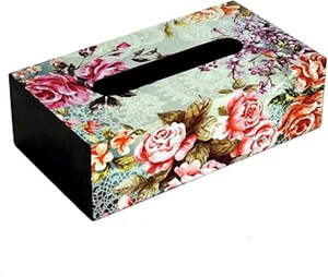 <b>Gold</b> Printed Classic Style Wooden MDF <b>Tissue</b> <b>Paper</b> Holder Box with Glossy Finish - Product Image 1