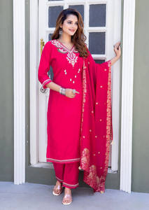 Ensemble léger 3 pièces en rayonne Kurti fil à tisser en viscose pour toutes les occasions, y compris les fêtes - Product Image 3