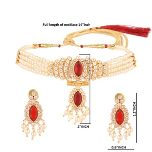 เครื่องประดับอินเดีย setcz ลูกบาศก์ Zirconia faux มุกหลายชั้นลูกปัด Choker สร้อยคอต่างหูชุดเครื่องประดับ - Product Image 4