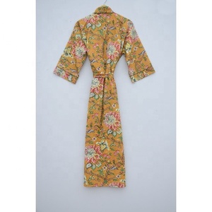 New Arrival Handmade Cotton Floral Print Kimono <b>Robe</b> Beach Wear Breathable Sleeves Kimono With Waist Belt - Product Image 4