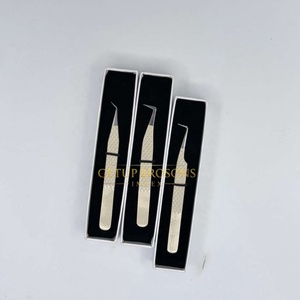 Pinzas de extensión de pestañas de fibra con punta curva y agarre de diamante, de alta calidad, para aislamiento/boot/90, con recubrimiento en polvo nude, instrumentos de belleza - Product Image 2