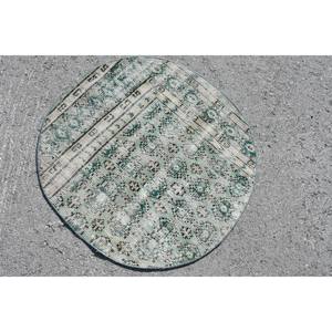 Tapis turc vintage 3x3ft laine fait à la main grande surface vert Beige Patchwork Rectangle Design pour adolescent Latex soutenu pour une utilisation dans le couloir - Product Image 4