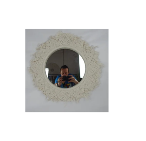 Miroir mural décoratif en macramé Décor créatif et fantaisie Finition naturelle Décoration de Noël Miroir mural - Product Image 4