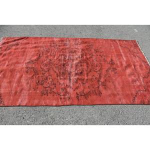 Alfombra de lana roja y negra Vintage de 3,9x7,5 pies, Alfombra de tejido plano turco, patrón de retazos, decoración de sala de estar con respaldo de látex - Product Image 3