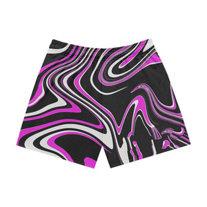 Premium 180 GSM breathable polyester <b>mesh</b> shorts black pink white swirl print heat transfer custom logo <b>Mesh</b> men's shorts - Product Image 1