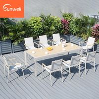 Table de salle à manger rectangulaire en aluminium d'extérieur, portable, imperméable, en métal, avec 6 chaises pour restaurant, hôtel, salle à manger