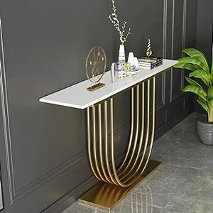 Modern Gold Plated Metal <b>Console</b> <b>Table</b> <b>with</b> <b>Marble</b> <b>Top</b> Sleek Design for Entryway Living Room or Hallway Deco - Product Image 3