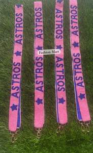 Custom Hand Beaded Astros Crossbody <b>Strap</b> for Pink and Blue Stars Strong <b>Replacement</b> <b>Strap</b> for <b>Handbags</b> - Product Image 5