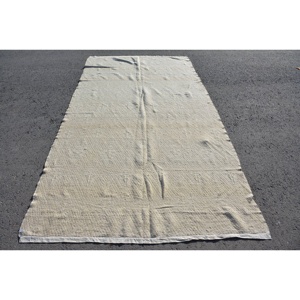 Tapis turc vintage 5,1x10 pieds, écologique, grand patchwork, avec envers en latex, en laine ombrée blanc-gris - Product Image 1