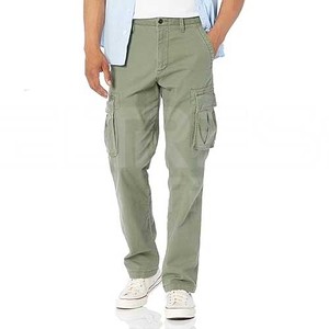 กางเกงคาร์โก้ของผู้ชายกางเกงผู้ชายเอวสูงปานกลางทรงตรงสไตล์ลำลองกางเกงทรงแบนดีไซน์หน้าต่ำซักได้ - Product Image 1