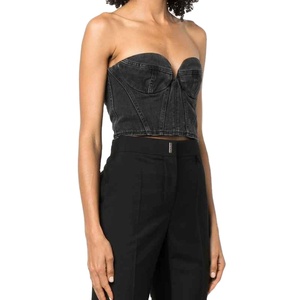 Top Selling Breathable Eco Friendly <b>Cheap</b> Priced Customized Design Women's Adult Size Denim Top For Women - Product Image 2