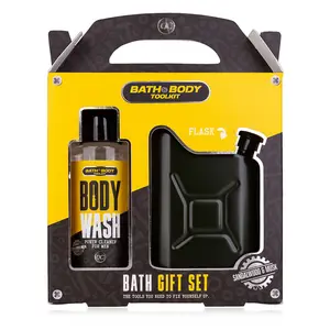 Accentra Coffret Cadeau Ensemble de Bain Jaune/Noir Bois de Santal Musc Parfumé Bain Corps Boîte à Outils 100ml Body Wash 115ml Acier Inoxydable Hanche