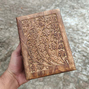 Hand Carved American Style Eco-Friendly <b>Wooden</b> Cremation Urn <b>Box</b> with Hinged Lid Customizable Designs for Human Ashes - Product Image 5