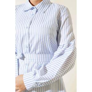 <b>Striped</b> Balloon Sleeve Tunic <b>White</b> <b>Blue</b> - Product Image 1