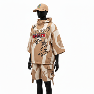 Conjunto Corto de Chaqueta Cortavientos para Mujer, Poliéster, Resistente al Viento, Panel de Color, Logotipo Bordado, Transpirable, Conjunto de Shorts de Verano - Product Image 4