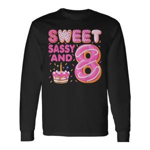Maglietta a maniche lunghe per il 8° compleanno di Sweet Sassy and 8 Years Old, design promozionale ispirato alle ciambelle - Product Image 1