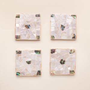 Posavasos de concha de Capiz de mosaico, vajilla MOP hecha a mano, posavasos decorativo de nácar para bebidas - Product Image 1