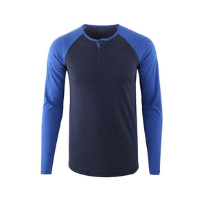 Nouveaux hommes décontracté à manches longues coton sweat unisexe surdimensionné Vintage t-shirt couleur-bloqué côtelé poignets américain grande taille - Product Image 4