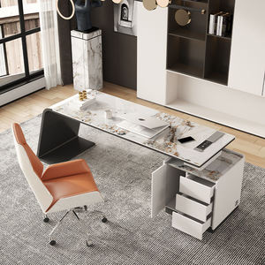 Luxury Executive <b>Office</b> Desk Modern Wooden Frame Ceramic Glass Surface Computer Table for Manager CEO Workstation - Product Image 2