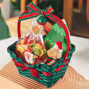 Cesta de regalo de bambú hecha a mano roja con asa, cesta de frutas, cesta tejida a mano ecológica para decoraciones navideñas para el hogar - Product Image 4