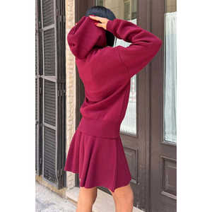 Conjunto de suéter de punto con capucha y falda para mujer 10224 - Product Image 6