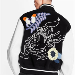 Plus Size Wholesale Custom Made Custom Logo Hooded Vintage Winter Varsity Stand Front <b>Canvas</b> Woolen Leather Sleeves Unisex - Product Image 3