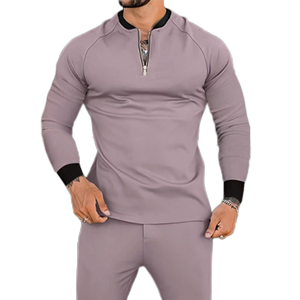 Conjunto de chándal de invierno de manga larga para hombre, camiseta y pantalones de 2 piezas con cuello redondo y cremallera frontal, técnicas estampadas - Product Image 1