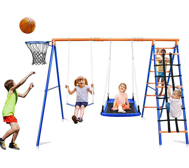 Multi Person Indoor and Outdoor Safety Playground Equipment Swing Set Backyard Play Slide Swing Combo