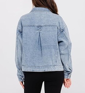 Vintage Style Custom Design Unisex Oversize <b>Denim</b> <b>Jacket</b> Blue Jeans Lightweight Winter Front Logo Wholesale - Product Image 5