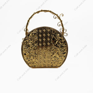 Handcrafted Round Mother of <b>Pearl</b> Shell <b>Clutch</b> with Gold Wire Handle Luxury Evening Bridal Party Statement Bag for Women Gifts - Product Image 3