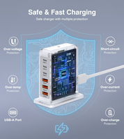 Chargeur USB Type C HNT GaN 100W 3A3C Port PD+QC de voyage avec protection OVP OTP, petit format, mini, charge rapide pour iPhone 17/16/15/14/13 Pro Max