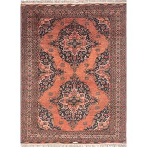 Alfombras de Lana Anudadas a Mano Aalam, Rectangulares, con Medallón Rojo Naranja y Patrones Abstractos para el Hogar -Pae-5587 para Sala de Estar y Dormitorio, 9x12 Pulgadas - Product Image 1