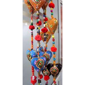 Indian Bohemian Style Handmade Decorative Cotton 5 Hearts Fabric <b>Wall</b> Door Mobile Hanging Decor Elegant Mobile for Home Decor - Product Image 2