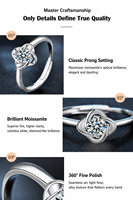 Bagues en Moissanite Couleur D Clarté VVS Design Trèfle à Quatre Feuilles Taille Ajustable Argent Sterling S925 Plaqué Rhodium