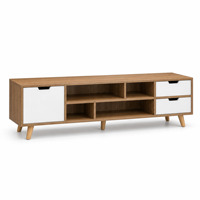 Meuble TV moderne en bois massif pour salon, meuble TV avec étagères ouvertes et armoires fermées, 120/140 cm, écologique et durable
