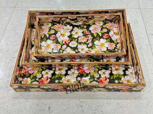 Bandeja de servicio de madera de acacia con asas Bebidas Barra de servicio de alimentos Sala de estar Mesa de comedor para el hogar Plástico acrílico de bambú duradero - Product Image 2