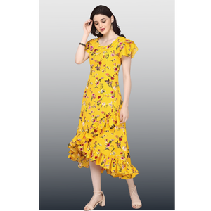 Vestido Floral Premium de Alta Costura con Volantes Asimétricos para Mujer, Tela Crepé Suave y Ligera - Product Image 3