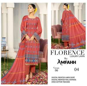 Diseñador de alta calidad Pakistani Lawn Shalwar Kameez Trajes 100% Algodón Cuello en V Tallas grandes Impreso - Product Image 3