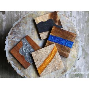 Tabletop Protection From <b>STAR</b> CRAFT INDIA Yellow Resin Platter Custom Round Shaped Wood & Resin Coaster Mats - Product Image 3