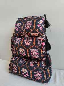 Set Of 3 Cotton Quilted <b>Makeup</b> <b>Bag</b> & Organizer Cotton Toiletry Case <b>Travel</b> <b>Bag</b> Floral Print <b>Makeup</b> <b>Bag</b> Toiletries Organizer <b>Bag</b> - Product Image 5