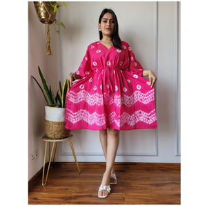 Robe caftan à col en V en coton Boho sur mesure-courte, respirante et réglable à la taille, adaptée aux clients de la boutique et au revendeur - Product Image 1
