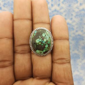 Classique et authentique Vintage tibétain Turquoise pierre précieuse solide 925 bague en argent sterling fait à la main - Product Image 4