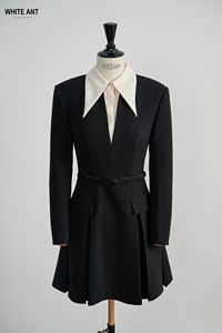 Prix usine noir a-ligne femmes robe PHOEBE MINI robe avec col tissu écologique étiquette personnalisée étiquettes blanc ANT Vietnam - Product Image 3