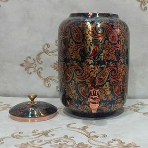 Distributeur d'eau traditionnel en cuivre martelé de 5 litres avec couvercle, support en métal, distributeur de boissons glacées et refroidisseur d'eau - Product Image 3