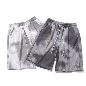 Short d'été décontracté écologique pour homme 100% coton éponge française Vintage lavé à l'acide solide taille élastique cordon ourlet brut - Product Image 5