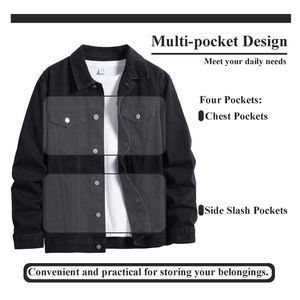 แจ็กเก็ตยีนส์ไล่ระดับสีสไตล์วินเทจของผู้ชายกระดุมหน้าอกเอฟเฟกต์รอยคราบสีเข้มเทรนด์แนวสตรีทในฤดูหนาว - Product Image 3