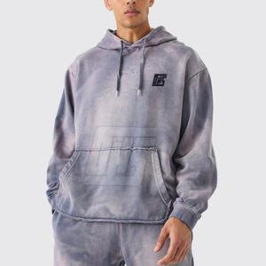 Men Street Style Acid Wash Oversize Tracksuit Relaxed Fit Cotton <b>Fleece</b> <b>Hoodie</b> Jogger Outfit - Product Image 5