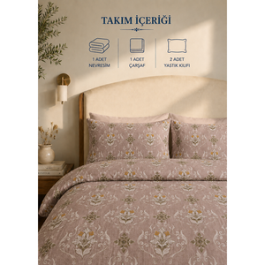 Parure de lit double Alessa rose poudré, 100% coton, tissu jacquard brodé, respirant et tissé - Product Image 2