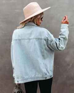 Nueva chaqueta de mezclilla sólida de otoño e invierno con acabado personalizado para mujer, letra bordada Regular Lisa desgastada lavada americana - Product Image 5