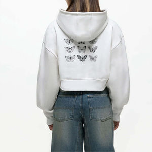 Trendy Womens Washed Cropped Zip Hoodie with <b>Zipper</b> Closure and Drawstring Hood Ideal for Streetwear Outfits - Product Image 5